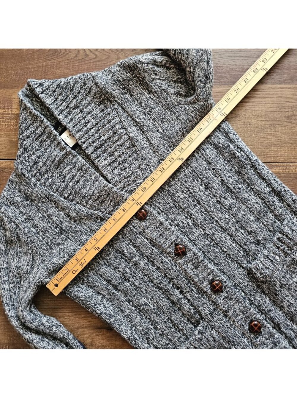 I Love H81 15% Wool! Collared Button Up Sweater Cardigan, S/P, Grey